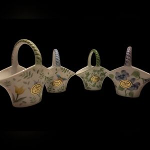 Vintage Andrea by Sadek Mini Ceramic Handled Baskets Hand Painted Set Of 4